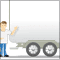 Картинка с грузовиком, персонаж указывает на борт грузовика, картинка для вашего текста
